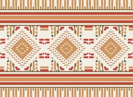 Pixel Cross Stitch Traditional Ethnic Pattern Paisley Flower Ikat Background Abstract Aztec African Indonesian Indian Seamless Pattern for Fabric Print Cloth Dress Carpet Curtains and Sarong vector