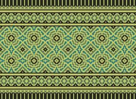 Pixel Cross Stitch Traditional Ethnic Pattern Paisley Flower Ikat Background Abstract Aztec African Indonesian Indian Seamless Pattern for Fabric Print Cloth Dress Carpet Curtains and Sarong vector