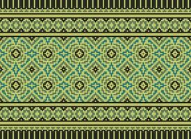 Pixel Cross Stitch Traditional Ethnic Pattern Paisley Flower Ikat Background Abstract Aztec African Indonesian Indian Seamless Pattern for Fabric Print Cloth Dress Carpet Curtains and Sarong vector