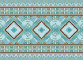 Pixel Cross Stitch Traditional Ethnic Pattern Paisley Flower Ikat Background Abstract Aztec African Indonesian Indian Seamless Pattern for Fabric Print Cloth Dress Carpet Curtains and Sarong vector