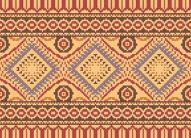 Pixel Cross Stitch Traditional Ethnic Pattern Paisley Flower Ikat Background Abstract Aztec African Indonesian Indian Seamless Pattern for Fabric Print Cloth Dress Carpet Curtains and Sarong vector