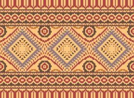 Pixel Cross Stitch Traditional Ethnic Pattern Paisley Flower Ikat Background Abstract Aztec African Indonesian Indian Seamless Pattern for Fabric Print Cloth Dress Carpet Curtains and Sarong vector