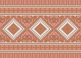 Pixel Cross Stitch Traditional Ethnic Pattern Paisley Flower Ikat Background Abstract Aztec African Indonesian Indian Seamless Pattern for Fabric Print Cloth Dress Carpet Curtains and Sarong vector