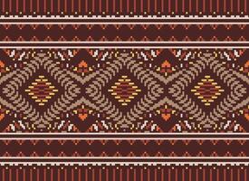 Pixel Cross Stitch Traditional Ethnic Pattern Paisley Flower Ikat Background Abstract Aztec African Indonesian Indian Seamless Pattern for Fabric Print Cloth Dress Carpet Curtains and Sarong vector