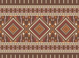 Pixel Cross Stitch Traditional Ethnic Pattern Paisley Flower Ikat Background Abstract Aztec African Indonesian Indian Seamless Pattern for Fabric Print Cloth Dress Carpet Curtains and Sarong vector