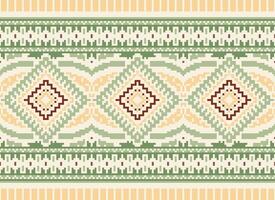 Pixel Cross Stitch Traditional Ethnic Pattern Paisley Flower Ikat Background Abstract Aztec African Indonesian Indian Seamless Pattern for Fabric Print Cloth Dress Carpet Curtains and Sarong vector