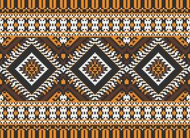 Pixel Cross Stitch Traditional Ethnic Pattern Paisley Flower Ikat Background Abstract Aztec African Indonesian Indian Seamless Pattern for Fabric Print Cloth Dress Carpet Curtains and Sarong vector