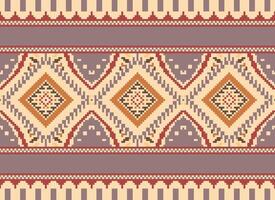 Pixel Cross Stitch Traditional Ethnic Pattern Paisley Flower Ikat Background Abstract Aztec African Indonesian Indian Seamless Pattern for Fabric Print Cloth Dress Carpet Curtains and Sarong vector