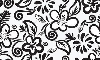 Floral seamless pattern with different flowers and leaves. Black chrysanthemum flowers with branches and leaves. Textile print, fabric swatch, wrapping paper. vector