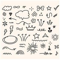 Doodle line cute element set with illustration style doodle and line art vector