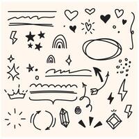 Doodle line cute element set with illustration style doodle and line art vector