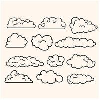 conjunto de mano dibujado nubes con ilustración estilo diidke y línea Arte vector