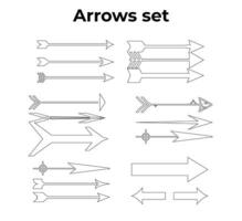 Set of arrows. Bow arrows. Isolated archer symbol on a white background. vector illustrations and line art.