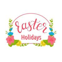 Easter Holidays calligraphic floral composition. Easter modern concept with floral elements isolated on white background. vector