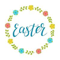 Easter calligraphic lettering in floral wreath. Easter modern concept with floral elements isolated on white background. Vector typography design for banner, poster, card. Modern vector calligraphy