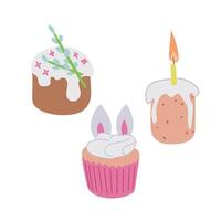 Set of Easter traditional cakes in flat style. Spring concept. Sketchy hand drawn elements on white background. Ideal for decoration, stickers, greetings, banner and background vector