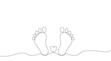 The print of children's feet. Hand drawing in one line style. Vector. For your best cute design vector