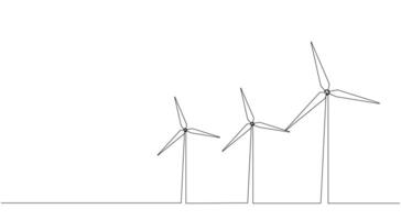 ecoenergía, energía desde molinos de viento, viento poder planta. edificio arriba ecológico energía, creciente ambiental amabilidad concepto en sencillo lineal estilo de uno línea. vector