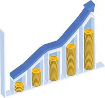 A Graph with Stacks of Coins and an Arrow Pointing Upwards vector