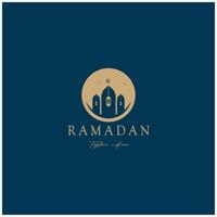 Ramadan Mubarak logo with lantern elements, crescent moon and star mosque building, Islamic calligraphy pattern, for business, architecture, Muslims, Eid, Eid cards, Islamic education vector