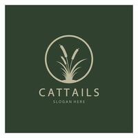 cattails or river reed grass plant logo design, aquatic plants, swamp, wild grass vector