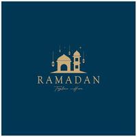 Ramadán Mubarak logo con linterna elementos, creciente Luna y estrella mezquita edificio, islámico caligrafía patrón, para negocio, arquitectura, musulmanes, eid, eid tarjetas, islámico educación vector