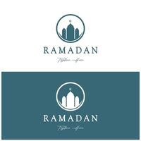 Ramadan Mubarak logo with lantern elements, crescent moon and star mosque building, Islamic calligraphy pattern, for business, architecture, Muslims, Eid, Eid cards, Islamic education vector