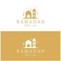 Ramadán Mubarak logo con linterna elementos, creciente Luna y estrella mezquita edificio, islámico caligrafía patrón, para negocio, arquitectura, musulmanes, eid, eid tarjetas, islámico educación vector