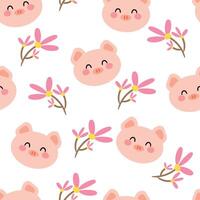 Seamless pattern with cute cartoon pink pigs and flowers for fabric print, textile, gift wrapping paper. children's colorful vector, flat style vector