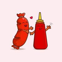 Illustration of sausage characters and funny sauce bottles. vector