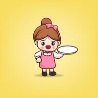 Free vector cute little girl carrying plates.