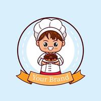 free vector chef mascot holds a doughnut on a plate. Mascot for branding.