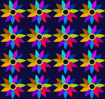Vector seamless abstract pattern in the form of multi-colored flowers on a blue background