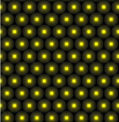 Vector seamless texture in the form of yellow balls glowing with bright light on a black background