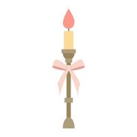 Candle. Festive candle decorated a pink bow on a white background. Easter item in flat style. vector