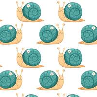 Seamless pattern with cute snail in flat style on white background. Garden snail in flat style. vector