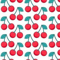 Seamless pattern with cherries in a groovy style on a white background. Retro 70s pattern with ripe red cherries. Retro vintage background. vector