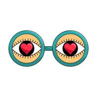 Glasses, eyes. Vector illustration of glasses with eyes in a trendy retro style on a white background. Glasses icon in groovy style.