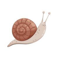 Snail. Vector illustration of a cute garden snail in cartoon style on a white background. Cartoon snail character in flat style.