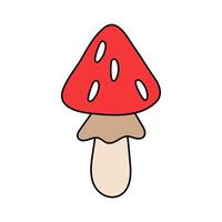 Mushroom, fly agaric. Vector illustration of a fly agaric in a trendy retro style on a white background. Fly agaric icon in groovy style.