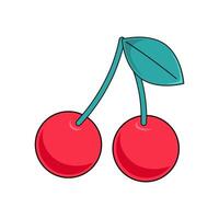 Cherry. Vector illustration of cherry in trendy retro style on white background. Cherry icon in groovy style.