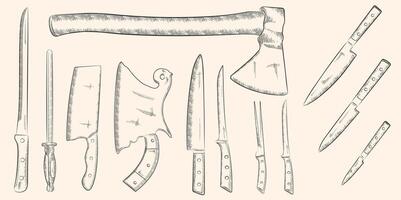 Knives illustration, drawing, engraving, ink, line art, vector