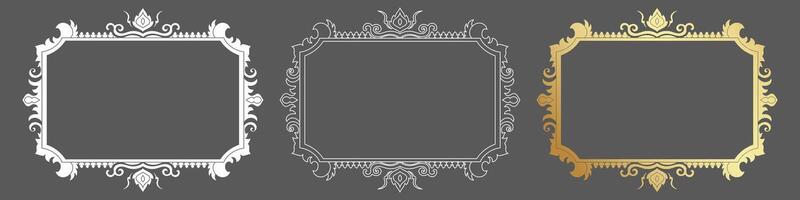 Vintage Thai pattern frame in white and gold on a black background for framing messages and photos. vector