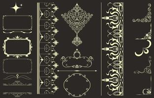 Set of vintage photo frames, borders, corners, floral pattern dividers for graphic elements as vector illustrations.