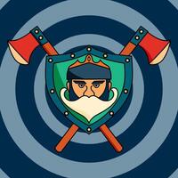 Abstract logo of warrior king with shield and ax, cartoon illustration. vector