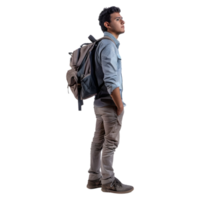 ai généré Masculin étudiant fille permanent portant sac sur transparent Contexte - ai généré png