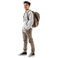AI generated Male Student Girl Standing Wearing Bag on Transparent background - Ai Generated png