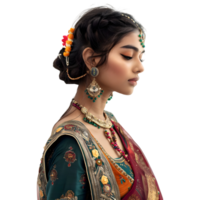 AI generated Traditional Indian Woman in Local Dress and Jewelry on Transparent background - Ai Generated png