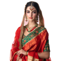 AI generated Traditional Indian Woman in Local Dress and Jewelry on Transparent background - Ai Generated png