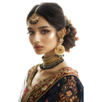 AI generated Traditional Indian Woman in Local Dress and Jewelry on Transparent background - Ai Generated png